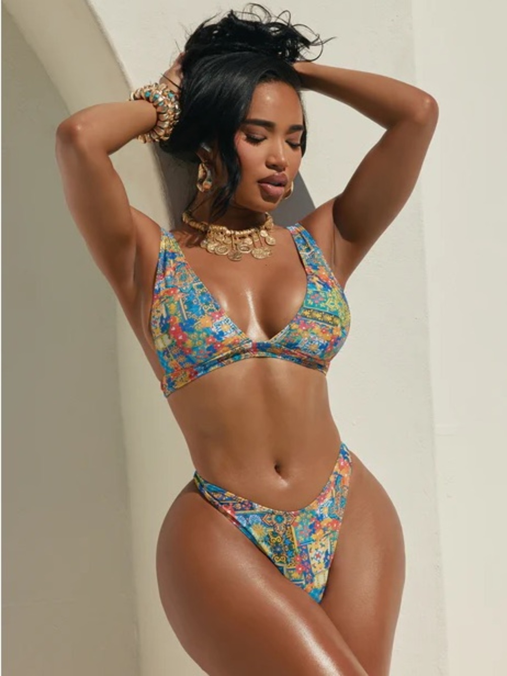 Fashion Nova Blue Multi Floral Bikini Set NOT WORN
